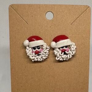 Santa Claus Vintage Painted Clay Christmas Holiday Jolly Earring Studs